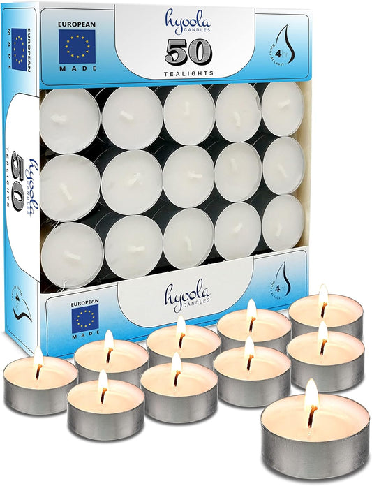 Tea Lights Candles - 50 Bulk Candles Pack - Tea Candles Unscented- European Made Tealight Candles