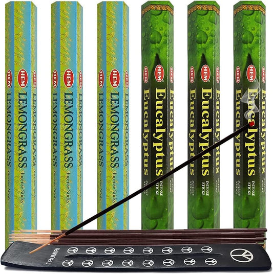 Lemongrass & Eucalyptus Incense Sticks & Holder Bundle Variety Pack from Hem  Insense Insence